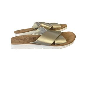Izod Womens Gold Brown Crisscross Floral Slip-on Slide Sandals Size 8M